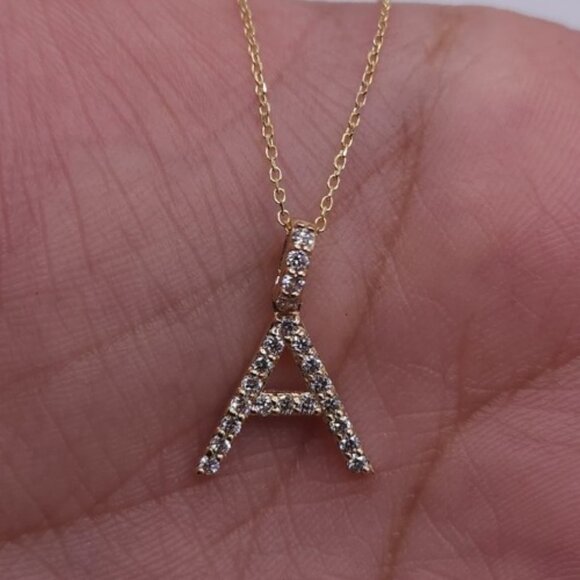 14Kt Gold Initial Letter 0.36 Ct Lab Grown Diamond Pendant - Picture 10 of 10